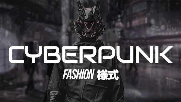 Man with cyberpunk fashion helmet and techwear clothings