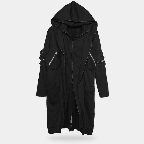 black techwear trench coat wiz side zip