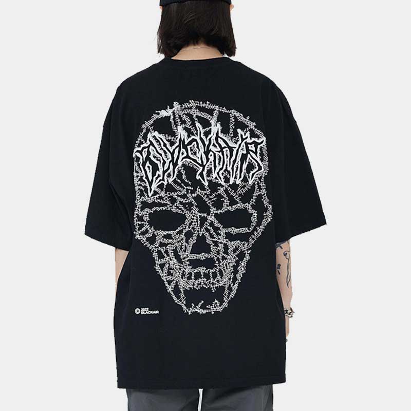black korean shirt style with skull pattern