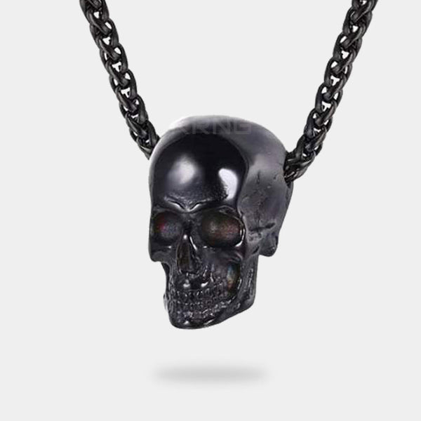 Black skull pendant with a black chain for black darkwear techwear outfit