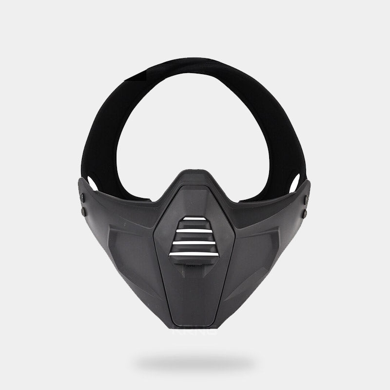 Black tactical half mask perfect for urban ninja style and techwear aesthetic