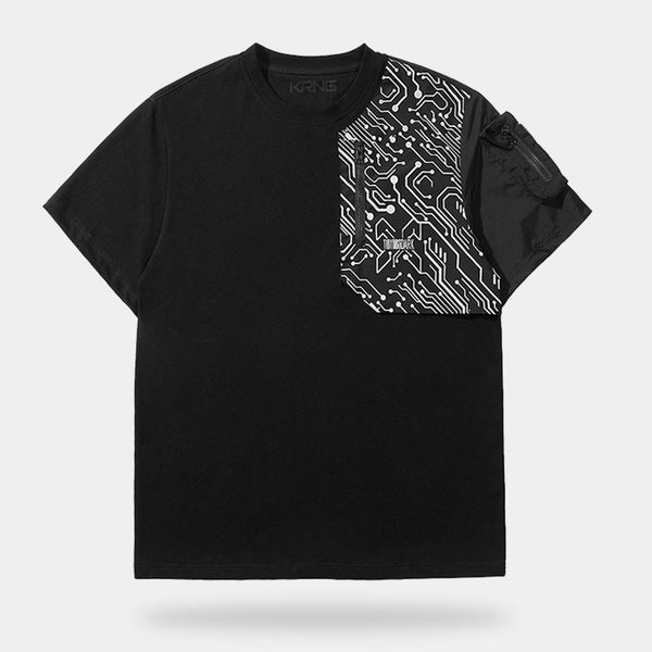 black cyber shirt with robotic pattern