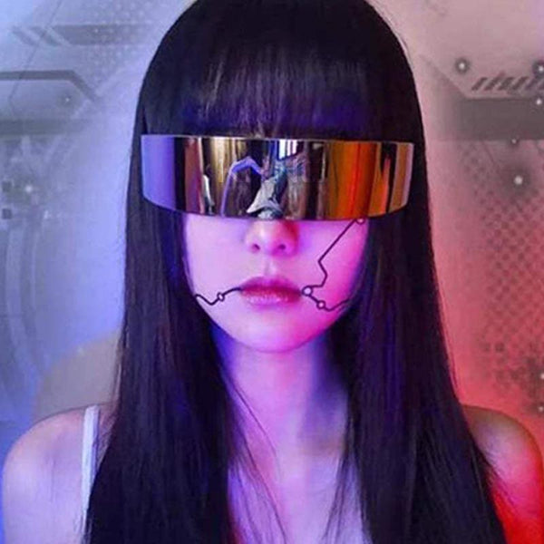 Girl wearint cyberpunk futuristic glasses