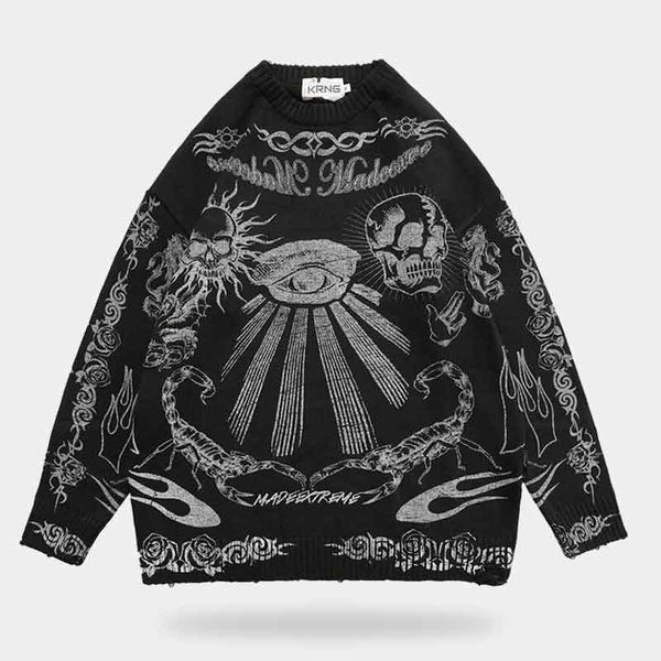 Black goth pullover with death symbols design