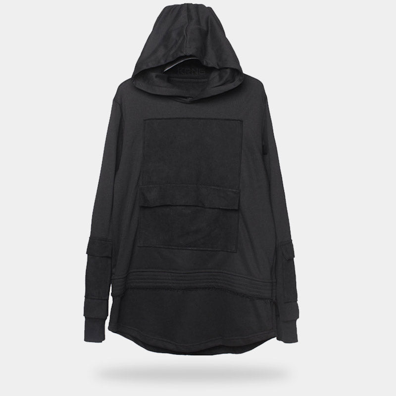black hoodie with pocket on front 