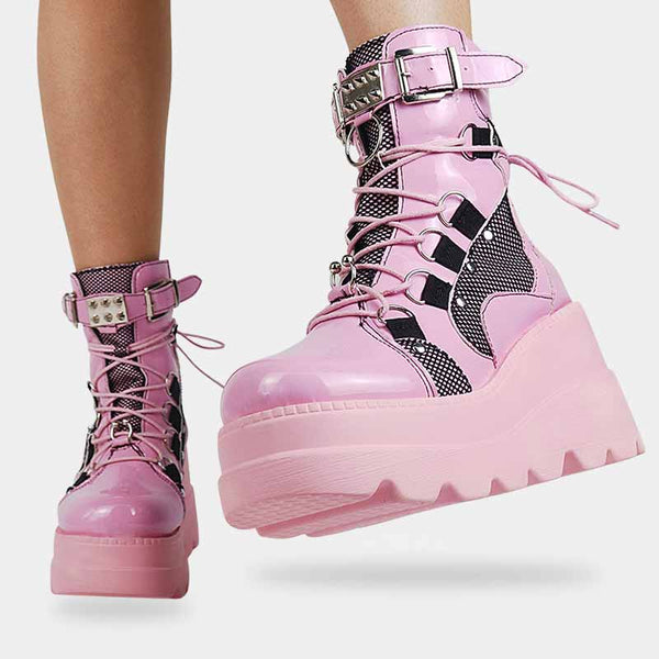 Lolita boots with cyberpunk and kawaii outfits