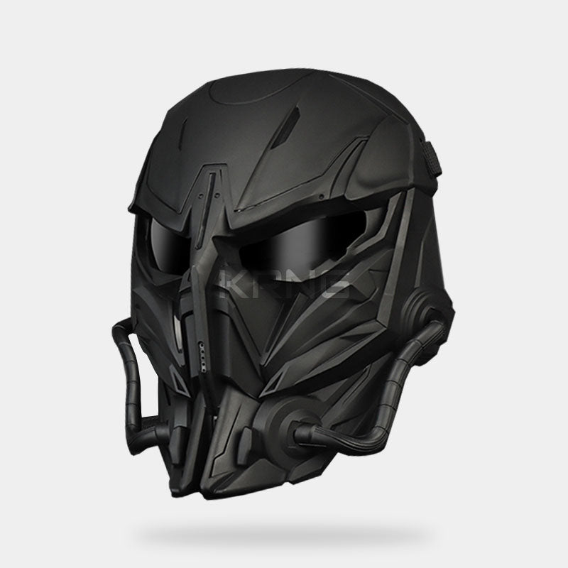 Black mecha mask to wear with warcore clothing