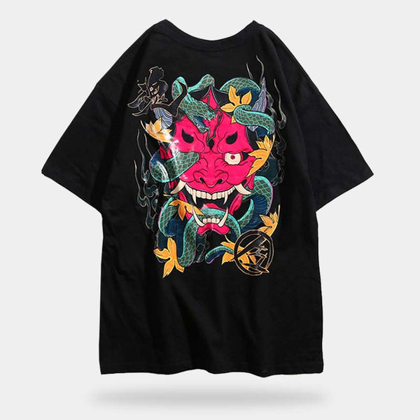 Oni mask shirt with japanese demon pattern for a Harajuku techwear outfit