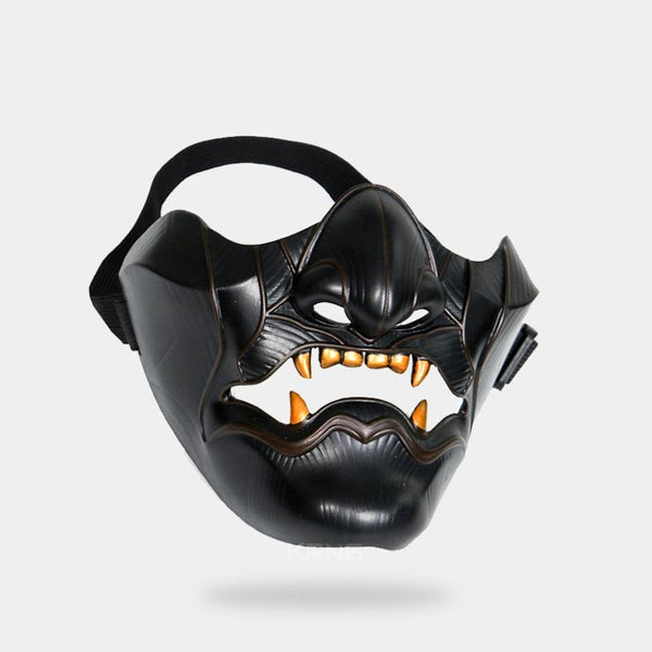 Black samurai oni mask for airsoft players and games