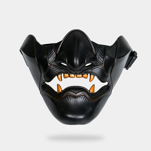 Black samurai oni mask representing a oni demon. Techwear goth outfit