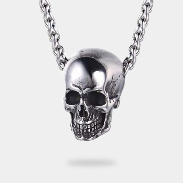 SIlver skeleton necklace with skull aesthetic