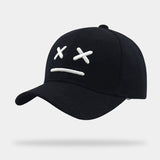 Black techwear hat with sad design embroided