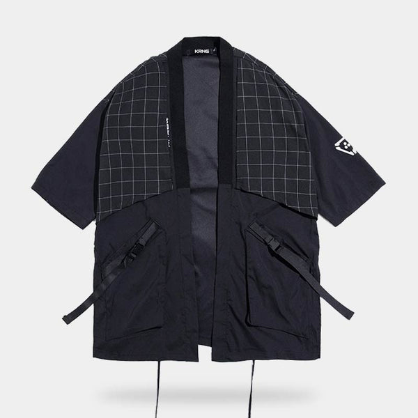 Black techwear kimono to wear as a japanese jacket