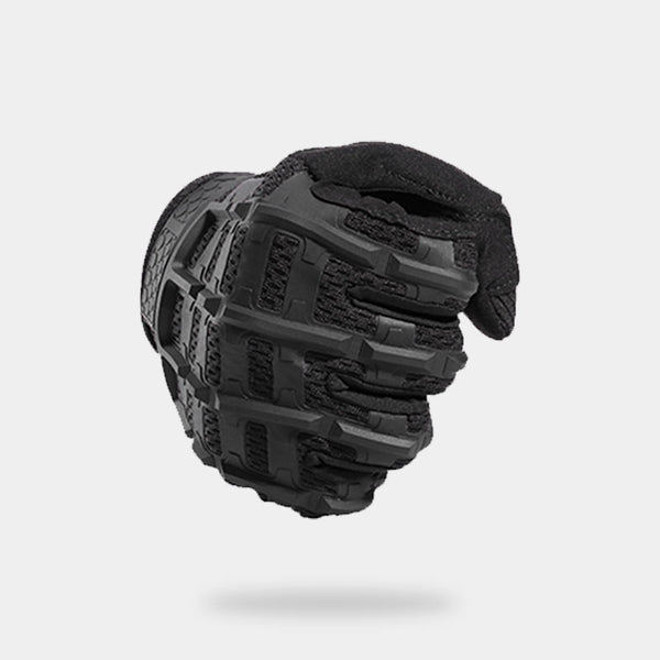 Black tactical gloves for military techwear clothing