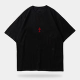 Black urban t-shirt with a red design