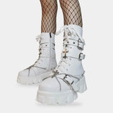 White goth boots  with customize metal chain and crosses