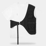white shirt with techwear pockets black color